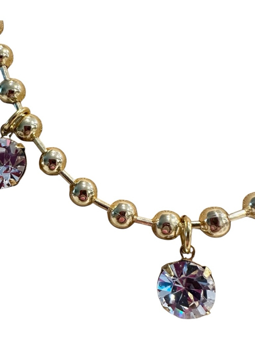 Yochi Gold Bead Necklace with Clear Crystal Drops - Picture 2 of 3